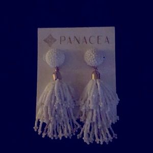 White beaded tassel earrings